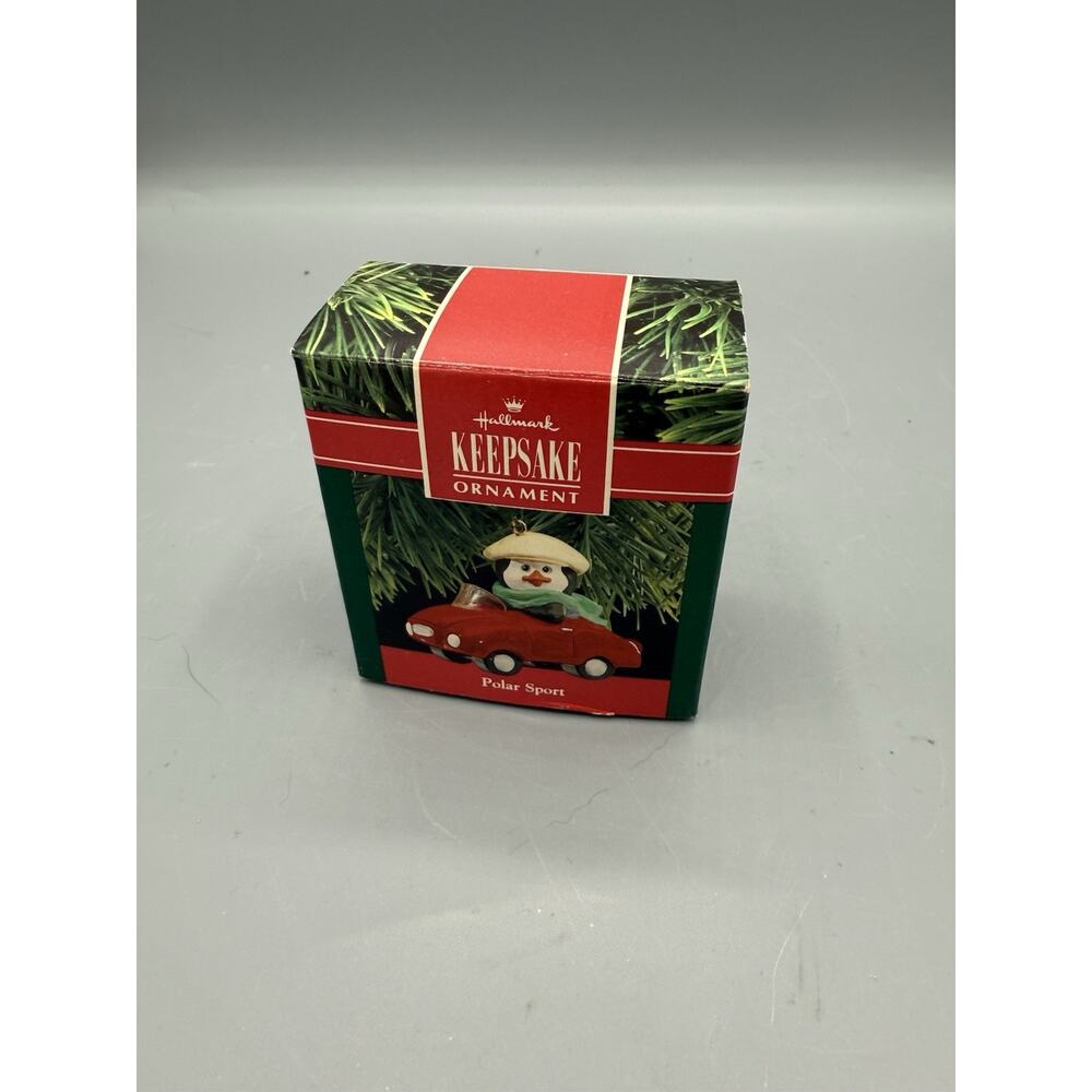 Hallmark Keepsake 1990 Polar Sport Penguin in Red Car Ornament w/ Box